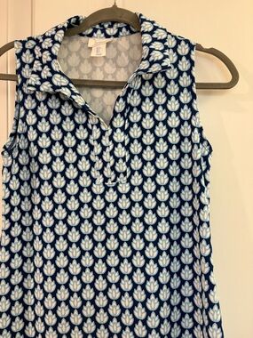 Sigrid Olsen Navy and Cream Sleeveless Collared Camisole